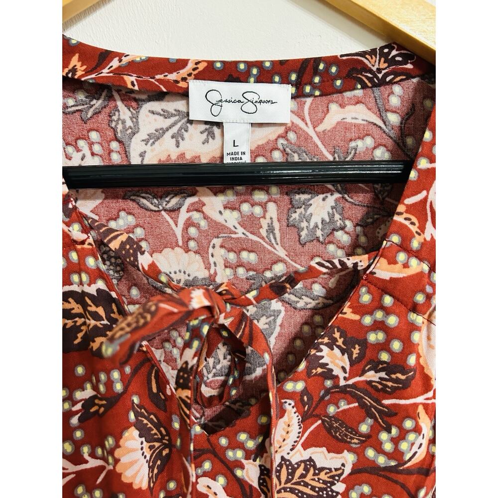 Jessica Simpson Leaves Blouse Kimono Sleeve Size Large - Picture 2 of 6